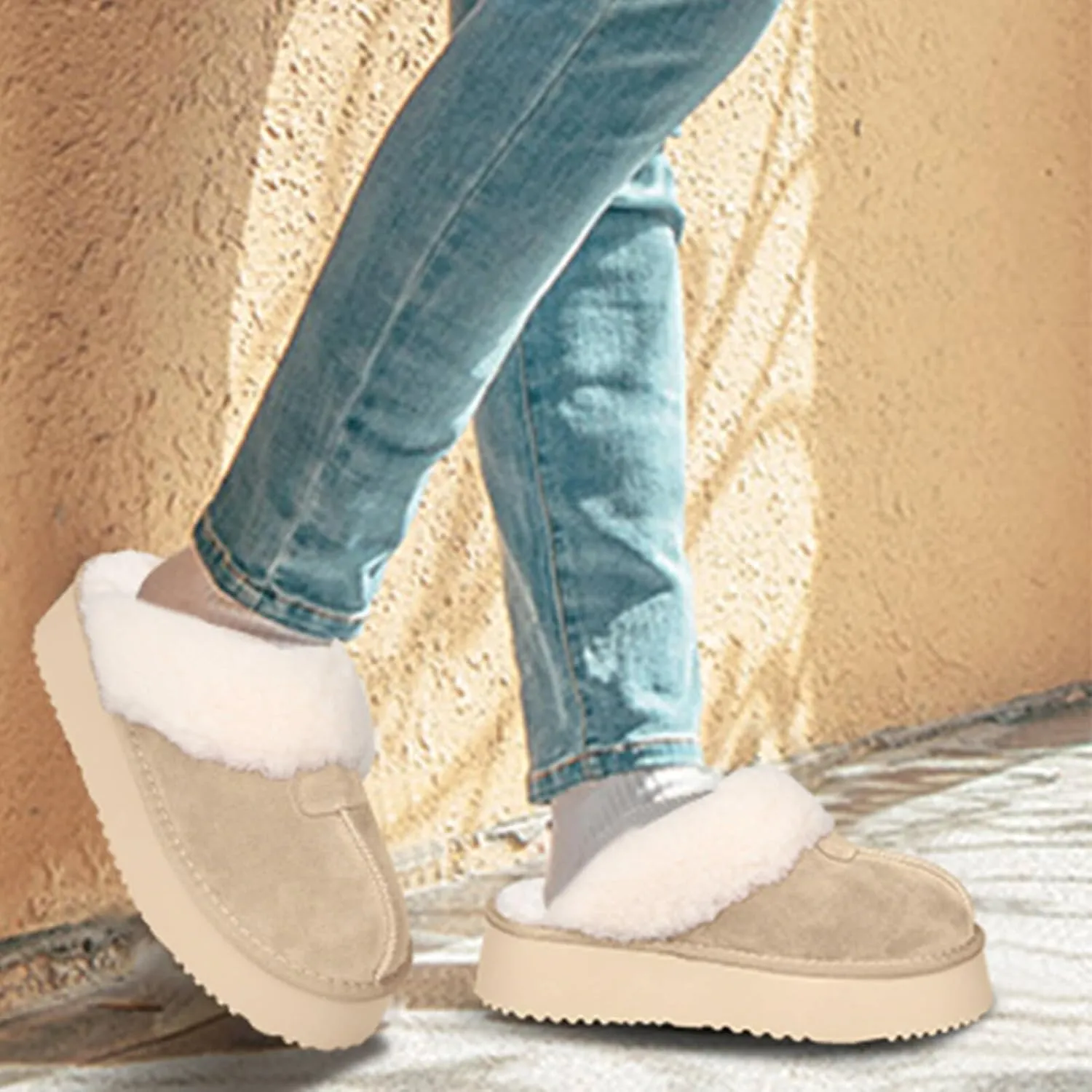 Platform Slippers for Women Warm Shearling Linings Women's Shoe House Slippers Comfortable & Light-Weight
