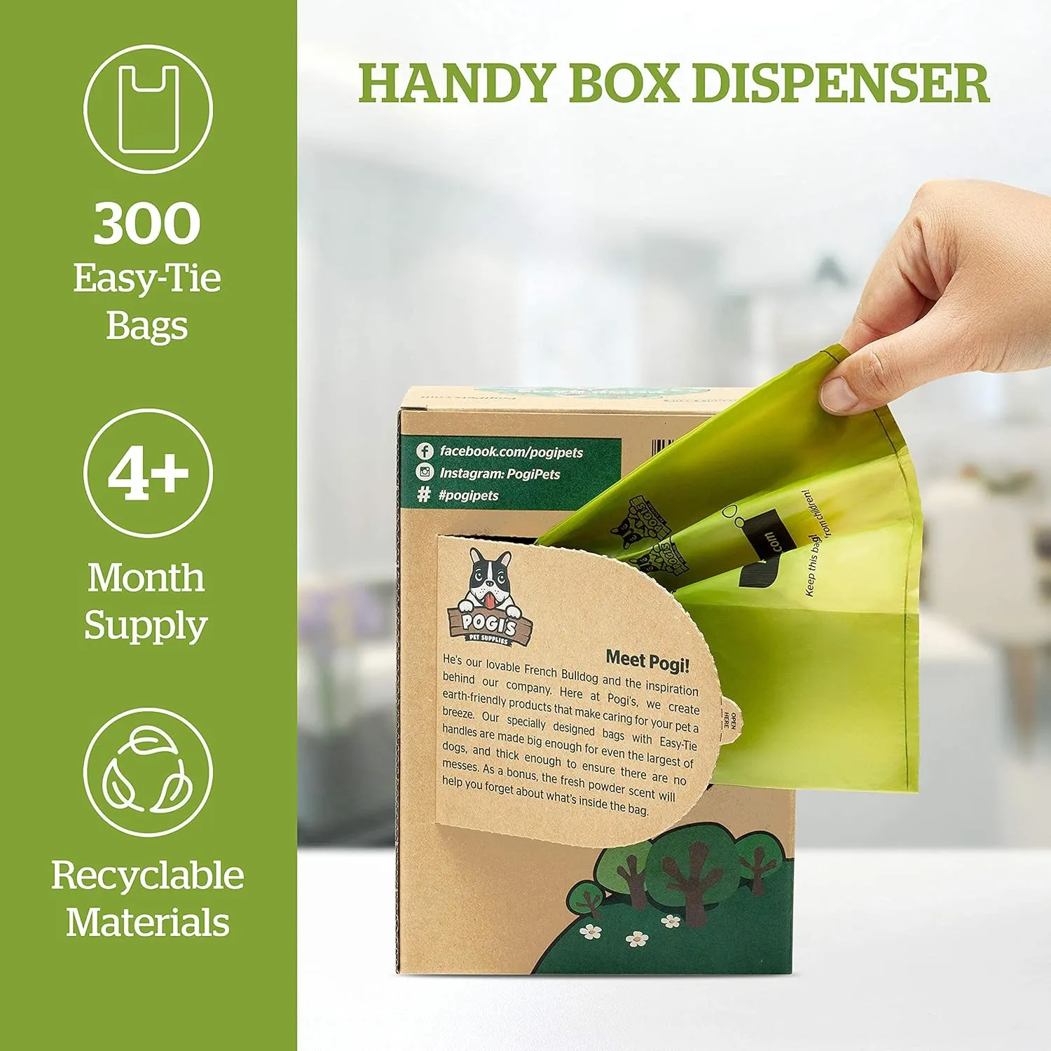 Pogi's Dog Poop Bags with Easy-Tie Handles - 300 Doggy Leak-Proof, Ultra Thick, Scented Poop Bags for Dogs, Cat