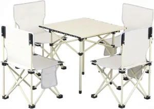 Portable Folding Table and Chairs, Aluminum Alloy Roll-up Table Top Folding Camping Table Lightweight Collapsible Picnic Chair for Outdoor Garden BBQ