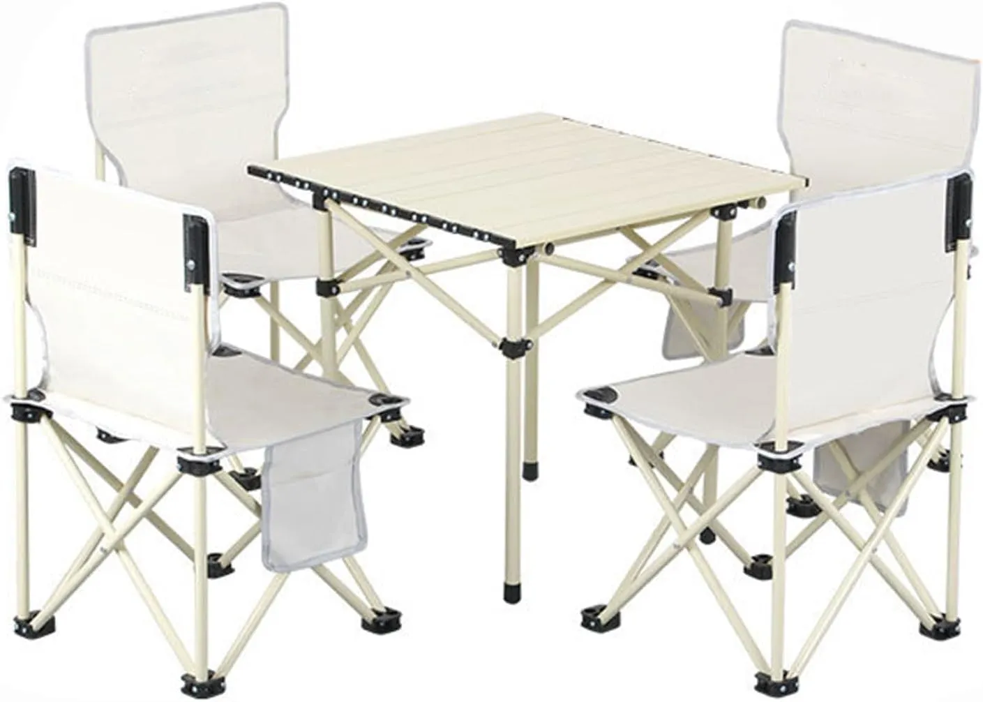 Portable Folding Table and Chairs, Aluminum Alloy Roll-up Table Top Folding Camping Table Lightweight Collapsible Picnic Chair for Outdoor Garden BBQ