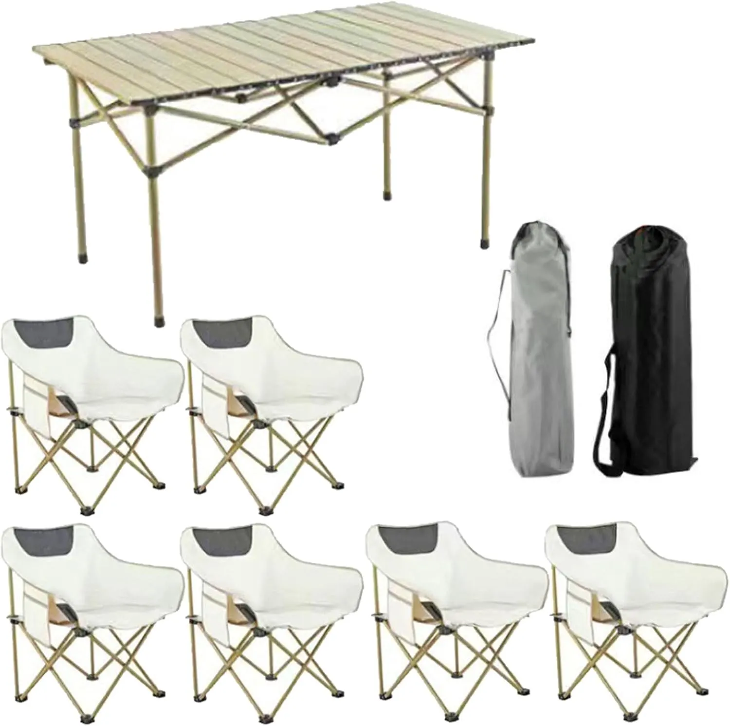 Portable Folding Table with Chairs, Aluminum Roll-up Camping Chairs Lightweight Garden for BBQ Outdoors