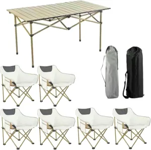 Portable Folding Table with Chairs, Aluminum Roll-up Camping Chairs Lightweight Garden for BBQ Outdoors