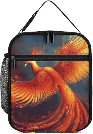 Portable Insulated Meal Bag,Orange Red Phoenix Print Hand-held Insulated And Cold Meal Bag,cross-body Portable Meal Bag