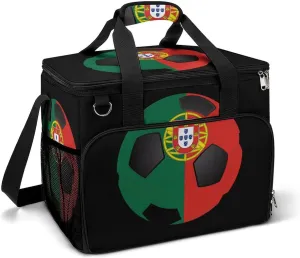 Portuguese Soccer Ball Portugal Flag Portable Cooler Bag Lunch Box Container Crossbody Insulated Tote Bag for Work Camping Outdoor