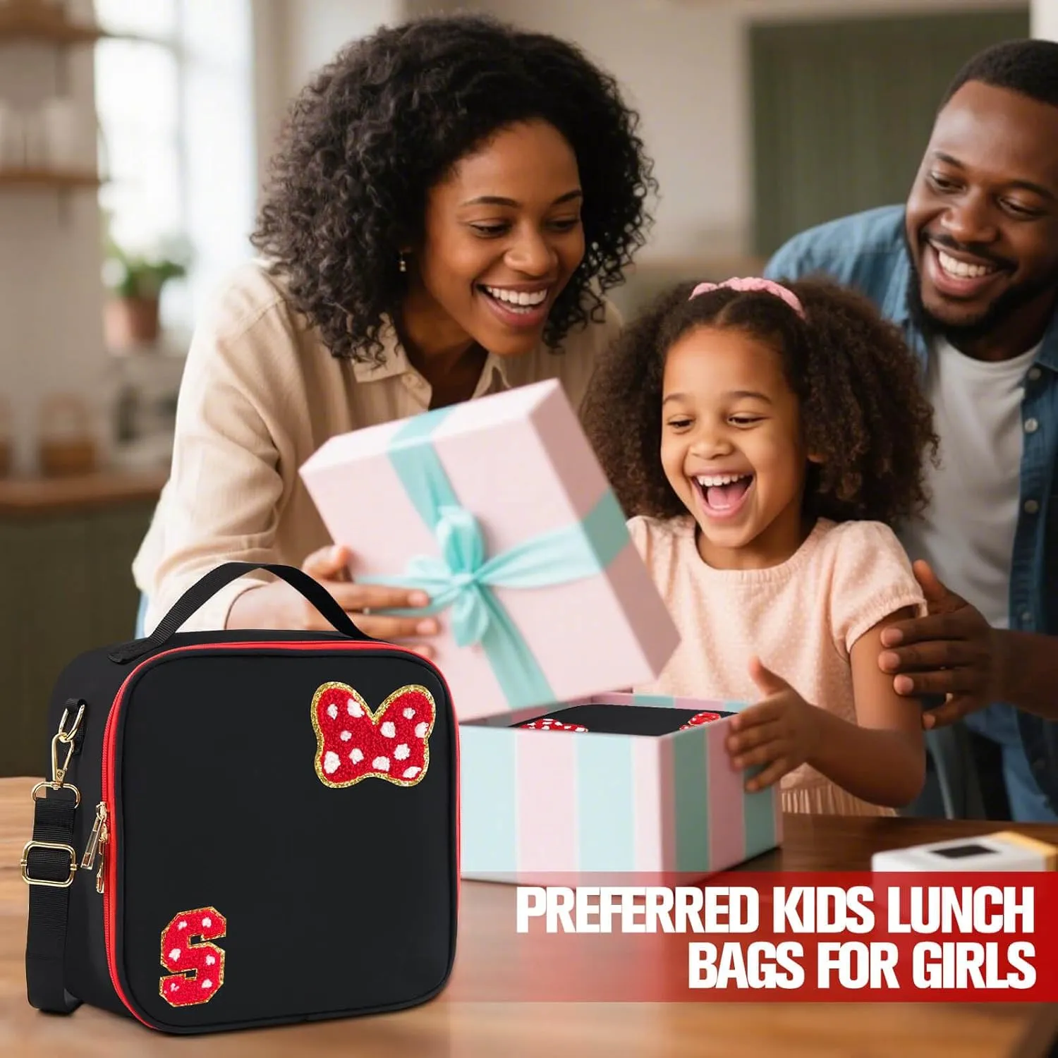 Preppy Initial Bow Mouse Lunch Bag, Kids Insulated Lunch Box Gifts for Teen Girls Daughter, Reusable Soft Lunch Containers Crossbody Cooler Bag Must Haves for Park Travel School Work Picnic Black S