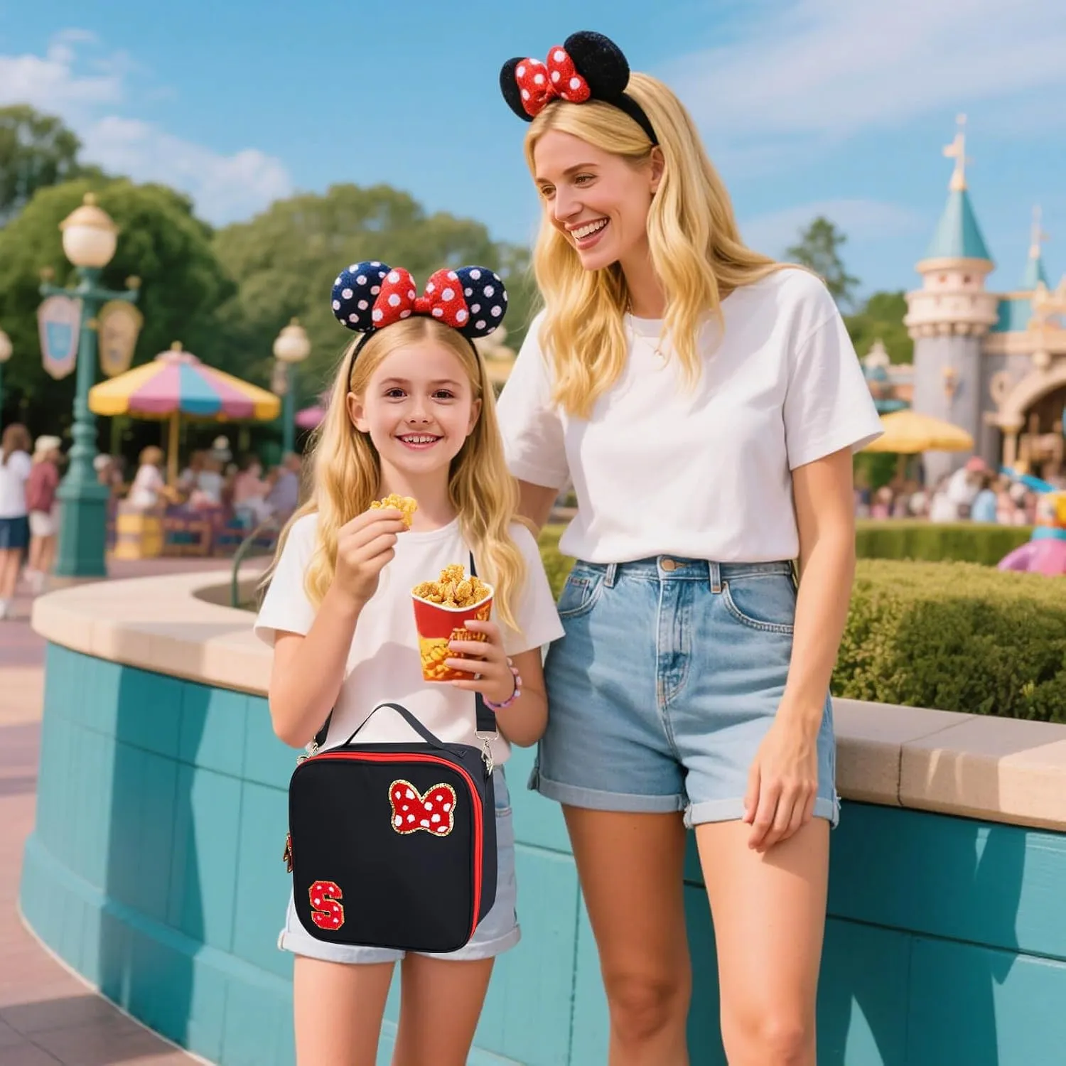 Preppy Initial Bow Mouse Lunch Bag, Kids Insulated Lunch Box Gifts for Teen Girls Daughter, Reusable Soft Lunch Containers Crossbody Cooler Bag Must Haves for Park Travel School Work Picnic Black S