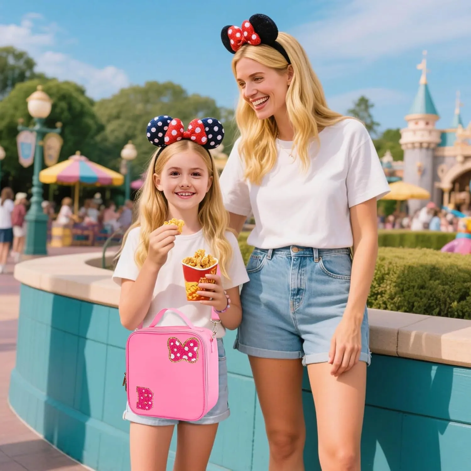 Preppy Initial Bow Mouse Lunch Bag, Kids Insulated Lunch Box Gifts for Teen Girls Daughter, Reusable Soft Lunch Containers Crossbody Cooler Bag Must Haves for Park Travel School Work Picnic Pink B