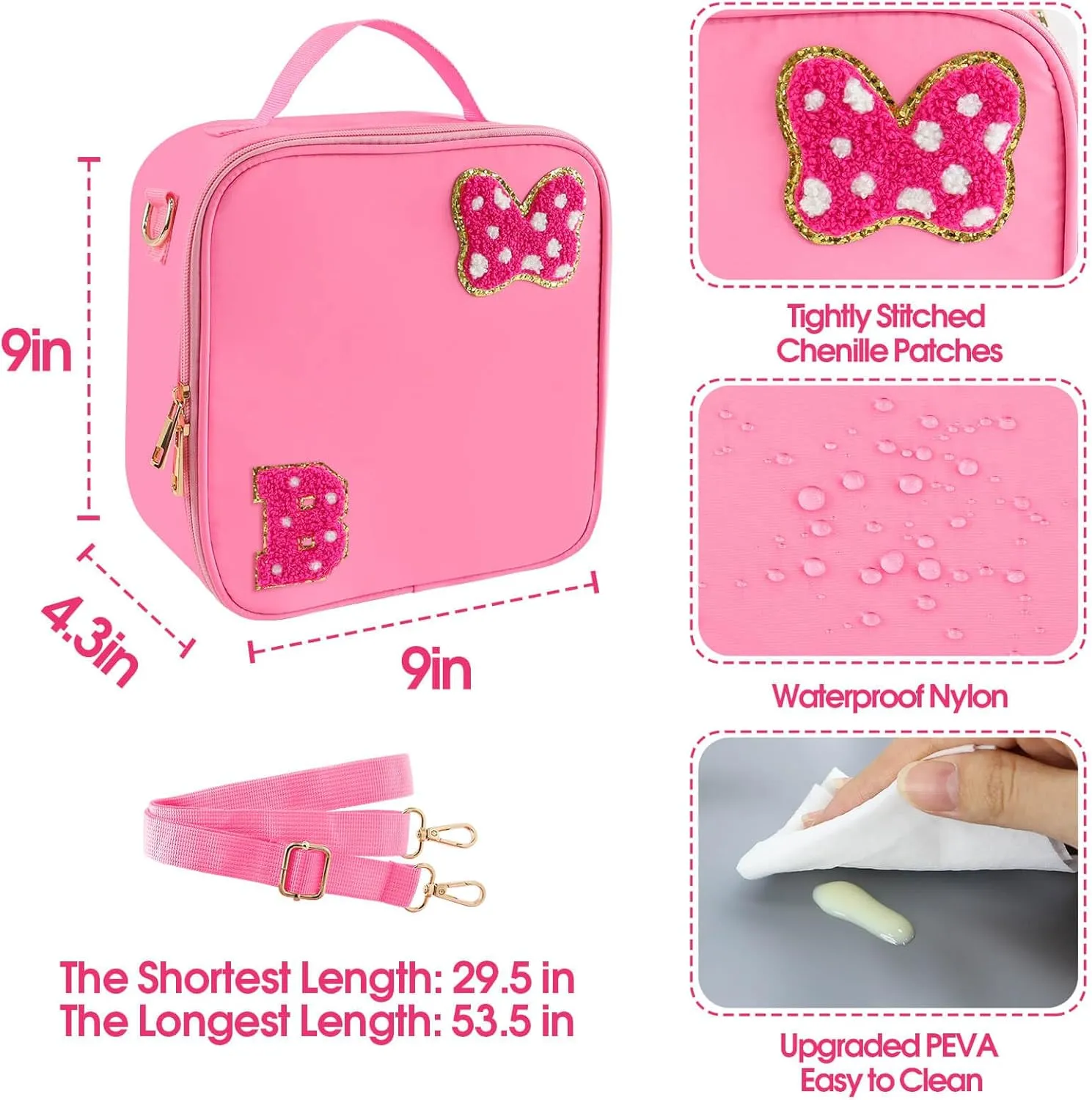 Preppy Initial Bow Mouse Lunch Bag, Kids Insulated Lunch Box Gifts for Teen Girls Daughter, Reusable Soft Lunch Containers Crossbody Cooler Bag Must Haves for Park Travel School Work Picnic Pink B