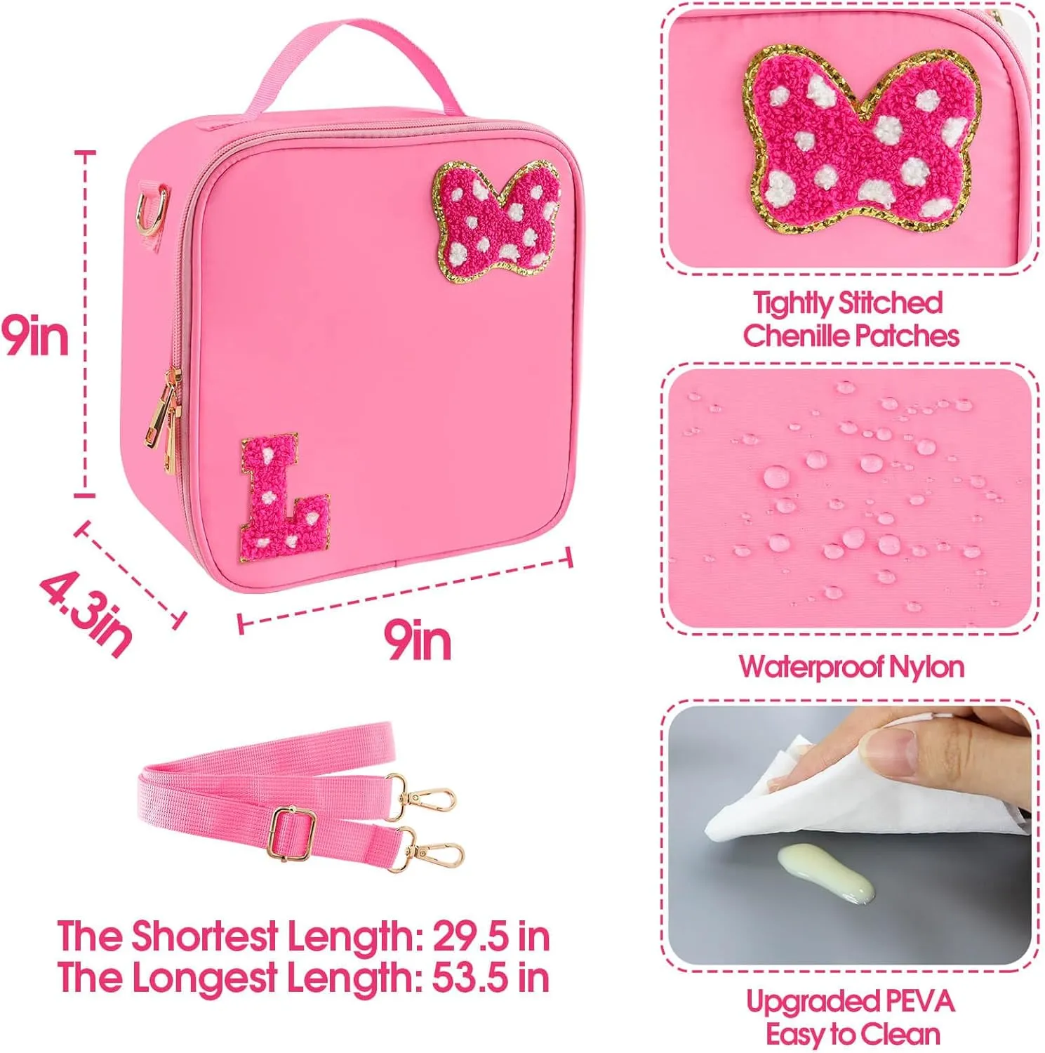 Preppy Initial Bow Mouse Lunch Bag, Kids Insulated Lunch Box Gifts for Teen Girls Daughter, Reusable Soft Lunch Containers Crossbody Cooler Bag Must Haves for Park Travel School Work Picnic Pink L