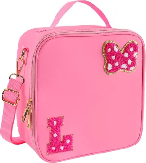Preppy Initial Bow Mouse Lunch Bag, Kids Insulated Lunch Box Gifts for Teen Girls Daughter, Reusable Soft Lunch Containers Crossbody Cooler Bag Must Haves for Park Travel School Work Picnic Pink L