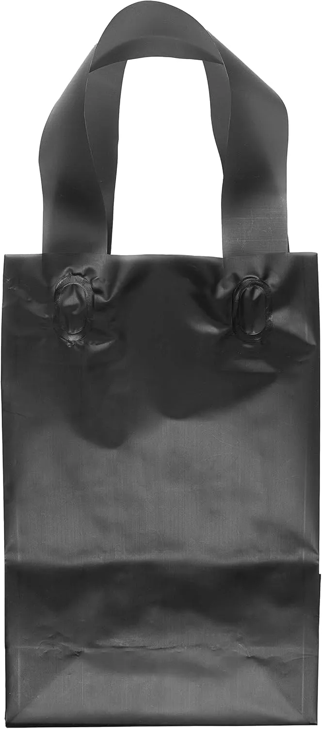Prime Line Packaging Plastic Gift Bags with Handles, Shopping Tote for Small Business, Black Frosted, Retail, Boutiques, To Go, Party, 6x3x9 50 Pack