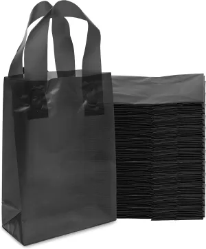 Prime Line Packaging Plastic Gift Bags with Handles, Shopping Tote for Small Business, Black Frosted, Retail, Boutiques, To Go, Party, 6x3x9 50 Pack