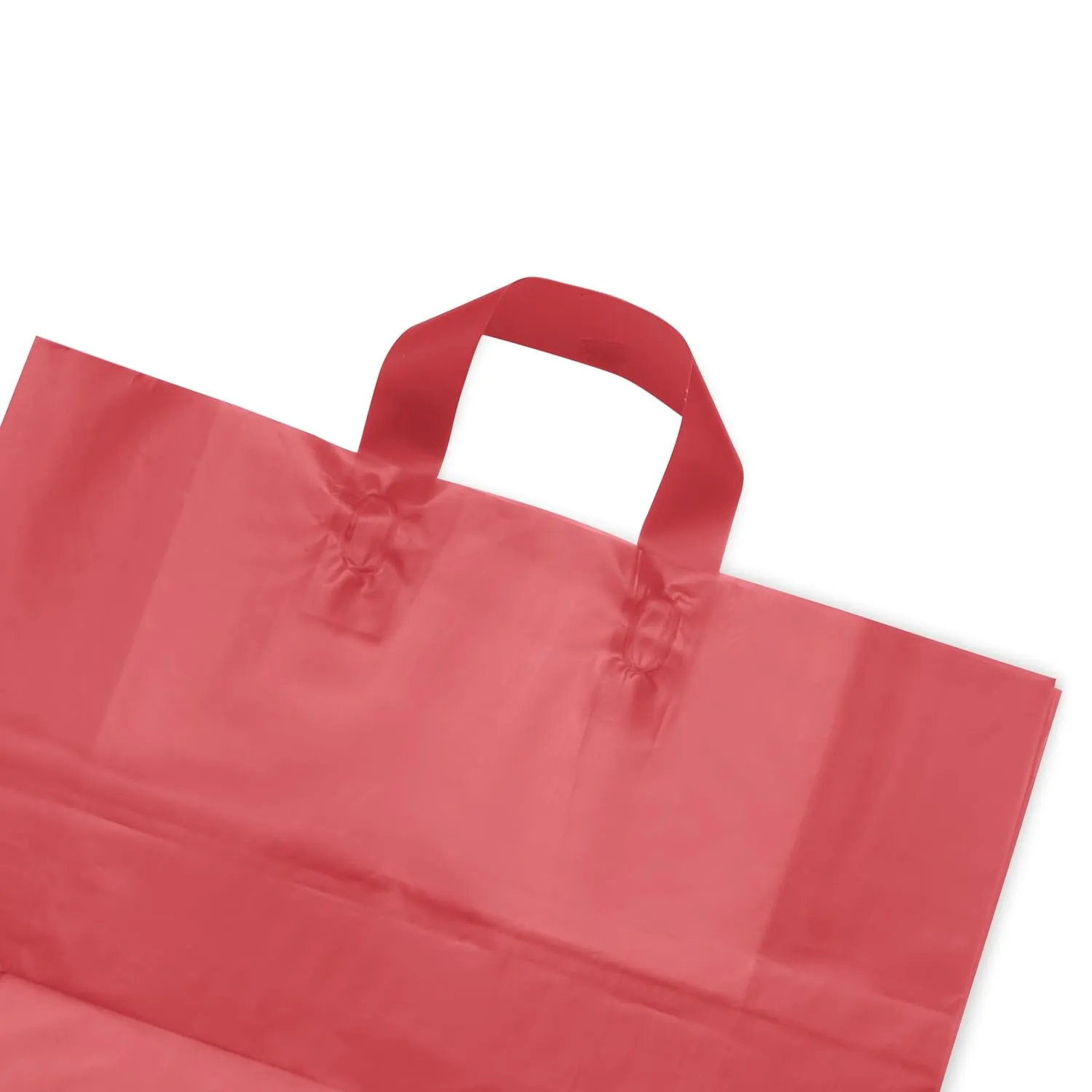 Prime Line Packaging Red Gift Bags with Handles, Plastic Shopping Tote for Christmas, Frosted Wrapping, Holidays, Groceries, Bulk, 16x6x12 100 Pack