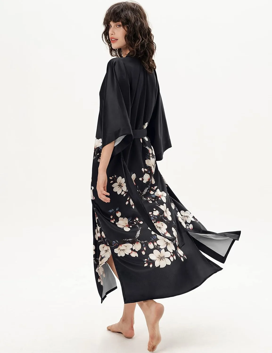 PRODESIGN Kimono Robe for Women - Long Satin Sleepwear Silky Kimono Cover-Up Nightgown Japanese Bathrobe Loungewear Blouse