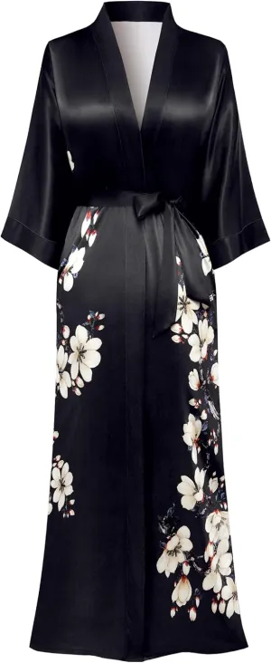 PRODESIGN Kimono Robe for Women - Long Satin Sleepwear Silky Kimono Cover-Up Nightgown Japanese Bathrobe Loungewear Blouse