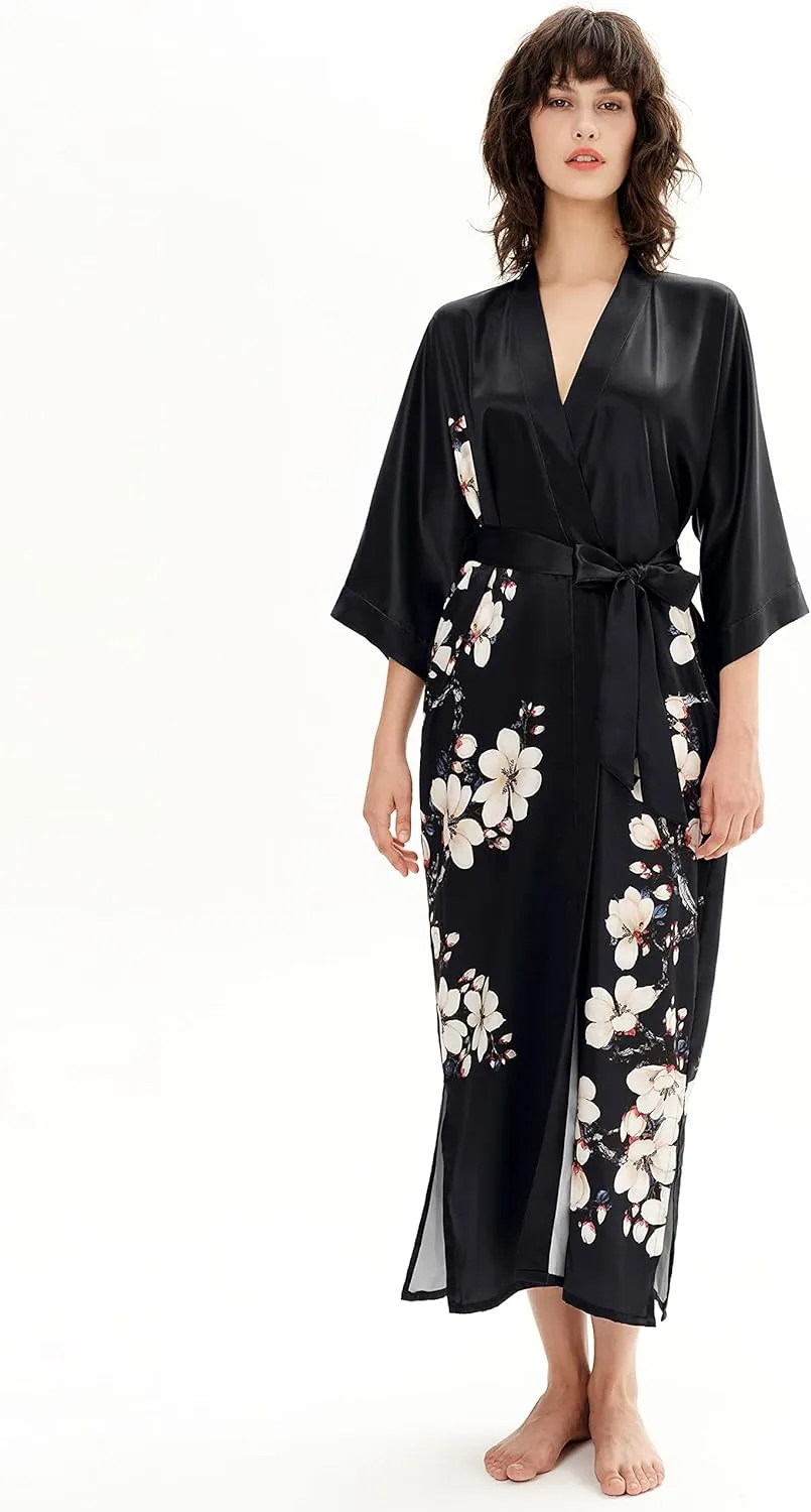 PRODESIGN Kimono Robe for Women - Long Satin Sleepwear Silky Kimono Cover-Up Nightgown Japanese Bathrobe Loungewear Blouse