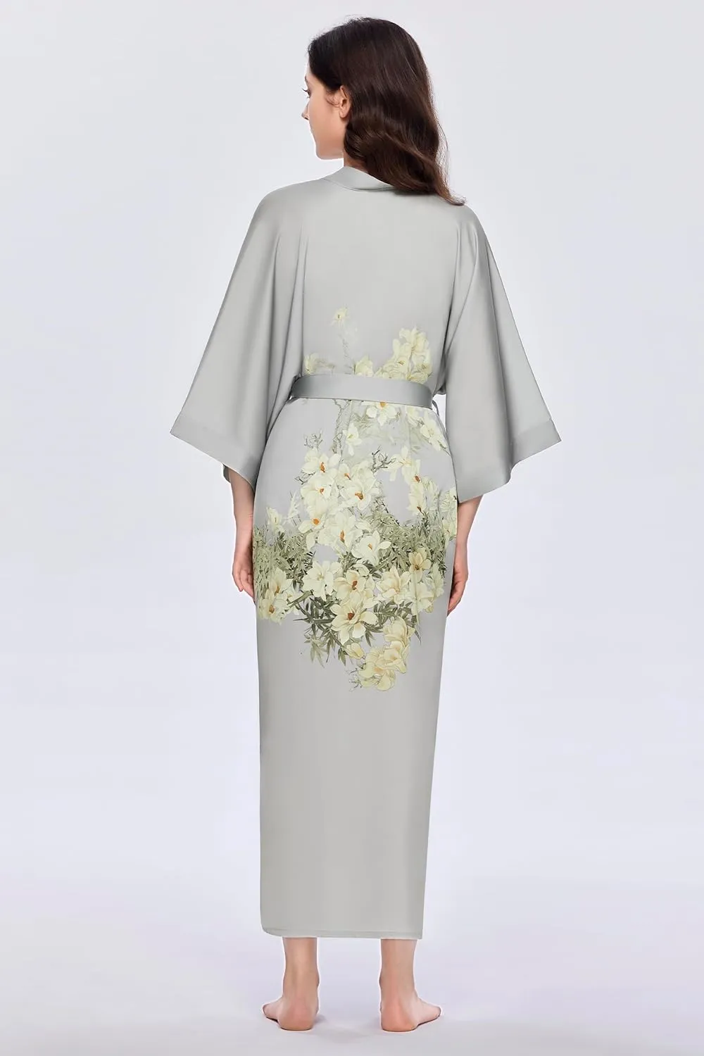 PRODESIGN Long Kimono Robe for Women Satin Sleepwear Silky Kimono Cover-Up Nightgown Bathrobe Loungewear Blouse Cardigan