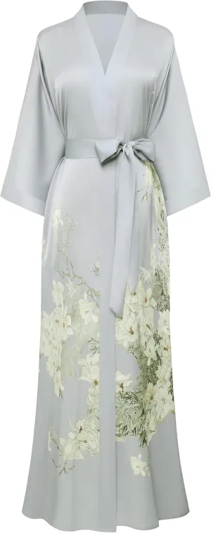 PRODESIGN Long Kimono Robe for Women Satin Sleepwear Silky Kimono Cover-Up Nightgown Bathrobe Loungewear Blouse Cardigan
