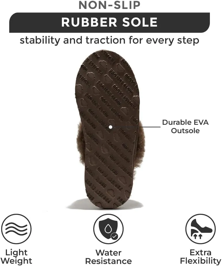 Project Cloud 100% Australian Sheepskin Scuff Slippers for Women - Genuine Shearling Memory Foam Slides for Women - Non-Slip Womens Slippers (Lynsey) (Lynsey)