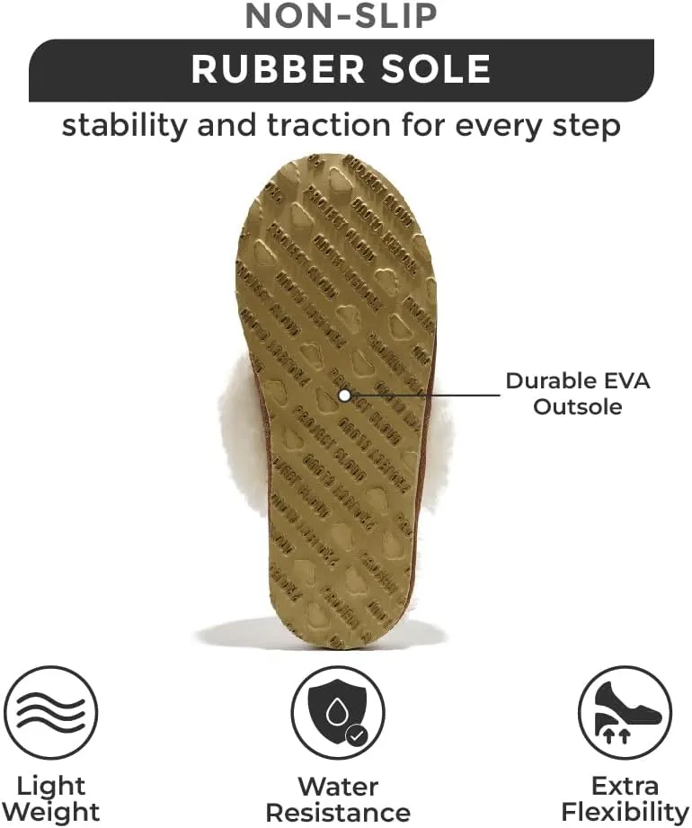 Project Cloud 100% Australian Sheepskin Scuff Slippers for Women - Genuine Shearling Memory Foam Slides for Women - Non-Slip Womens Slippers (Lynsey) (Lynsey)