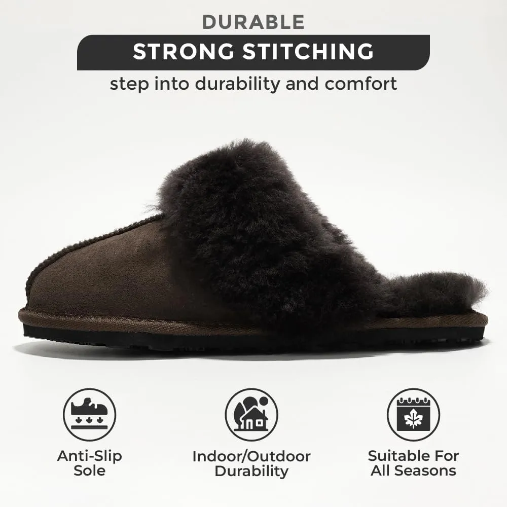 Project Cloud 100% Australian Sheepskin Scuff Slippers for Women - Genuine Shearling Memory Foam Slides for Women - Non-Slip Womens Slippers (Lynsey) (Lynsey)