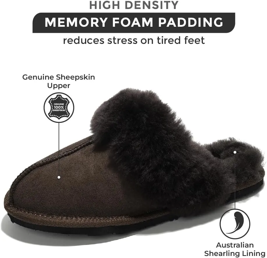 Project Cloud 100% Australian Sheepskin Scuff Slippers for Women - Genuine Shearling Memory Foam Slides for Women - Non-Slip Womens Slippers (Lynsey) (Lynsey)