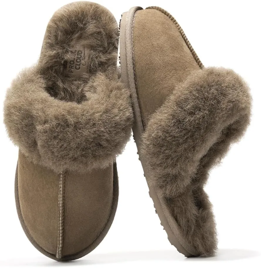 Project Cloud 100% Australian Sheepskin Scuff Slippers for Women - Genuine Shearling Memory Foam Slides for Women - Non-Slip Womens Slippers (Lynsey) (Lynsey)