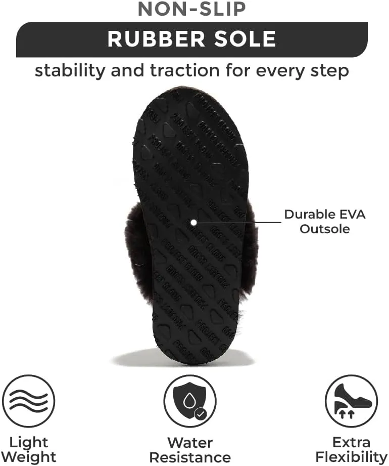 Project Cloud 100% Australian Sheepskin Scuff Slippers for Women - Genuine Shearling Memory Foam Slides for Women - Non-Slip Womens Slippers (Lynsey) (Lynsey)