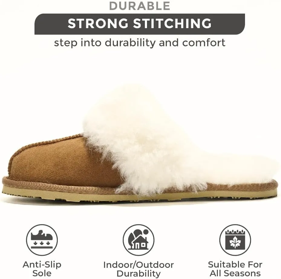 Project Cloud 100% Australian Sheepskin Scuff Slippers for Women - Genuine Shearling Memory Foam Slides for Women - Non-Slip Womens Slippers (Lynsey) (Lynsey)