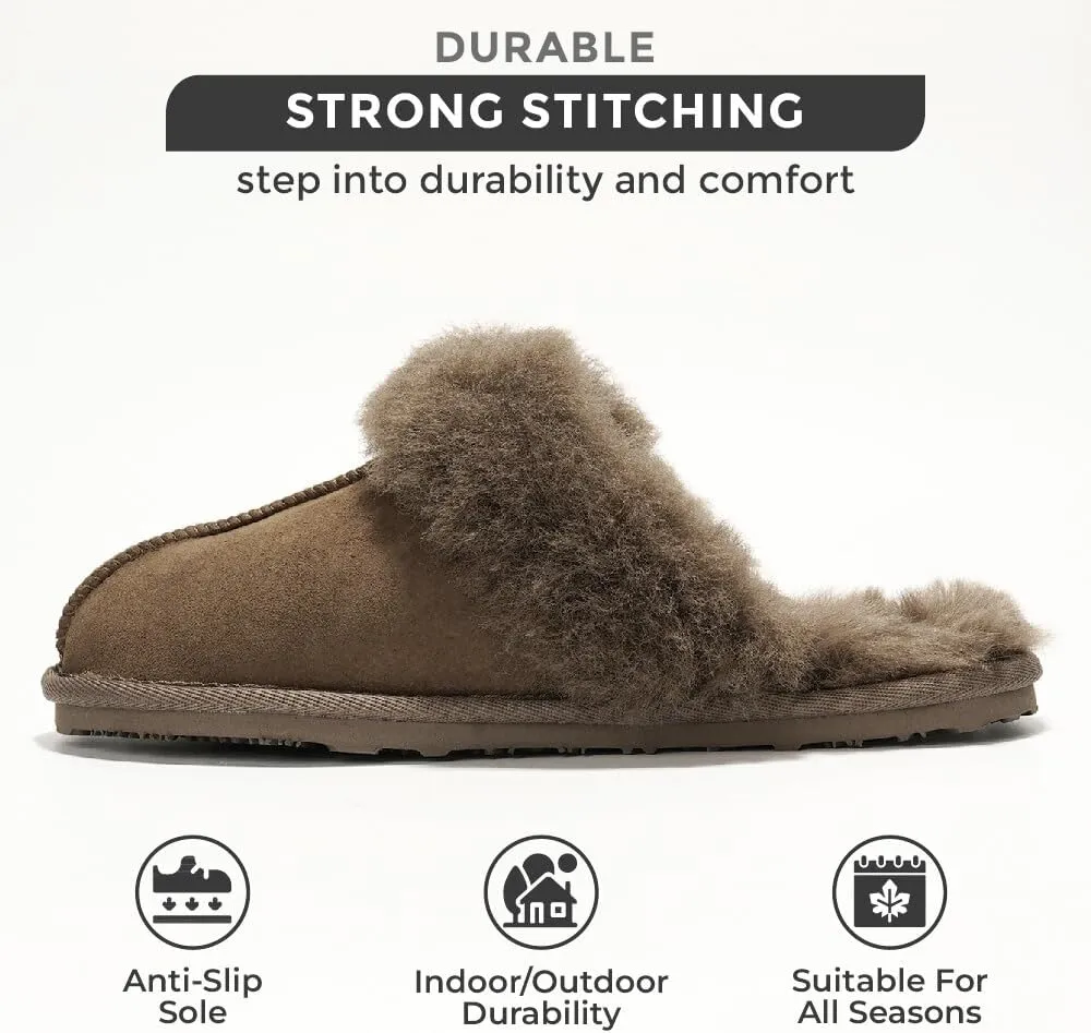 Project Cloud 100% Australian Sheepskin Scuff Slippers for Women - Genuine Shearling Memory Foam Slides for Women - Non-Slip Womens Slippers (Lynsey) (Lynsey)