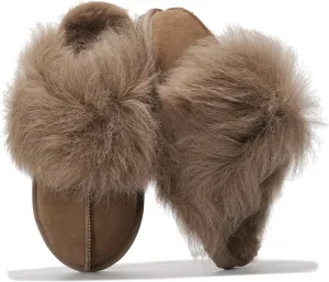Project Cloud 100% Australian Sheepskin Scuff Slippers for Women - Genuine Shearling Memory Foam Slides for Women - Non-Slip Womens Slippers (Ryann)