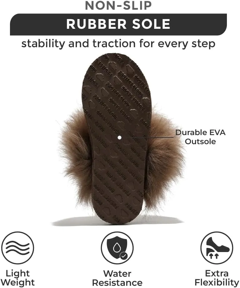 Project Cloud 100% Australian Sheepskin Scuff Slippers for Women - Genuine Shearling Memory Foam Slides for Women - Non-Slip Womens Slippers (Ryann)