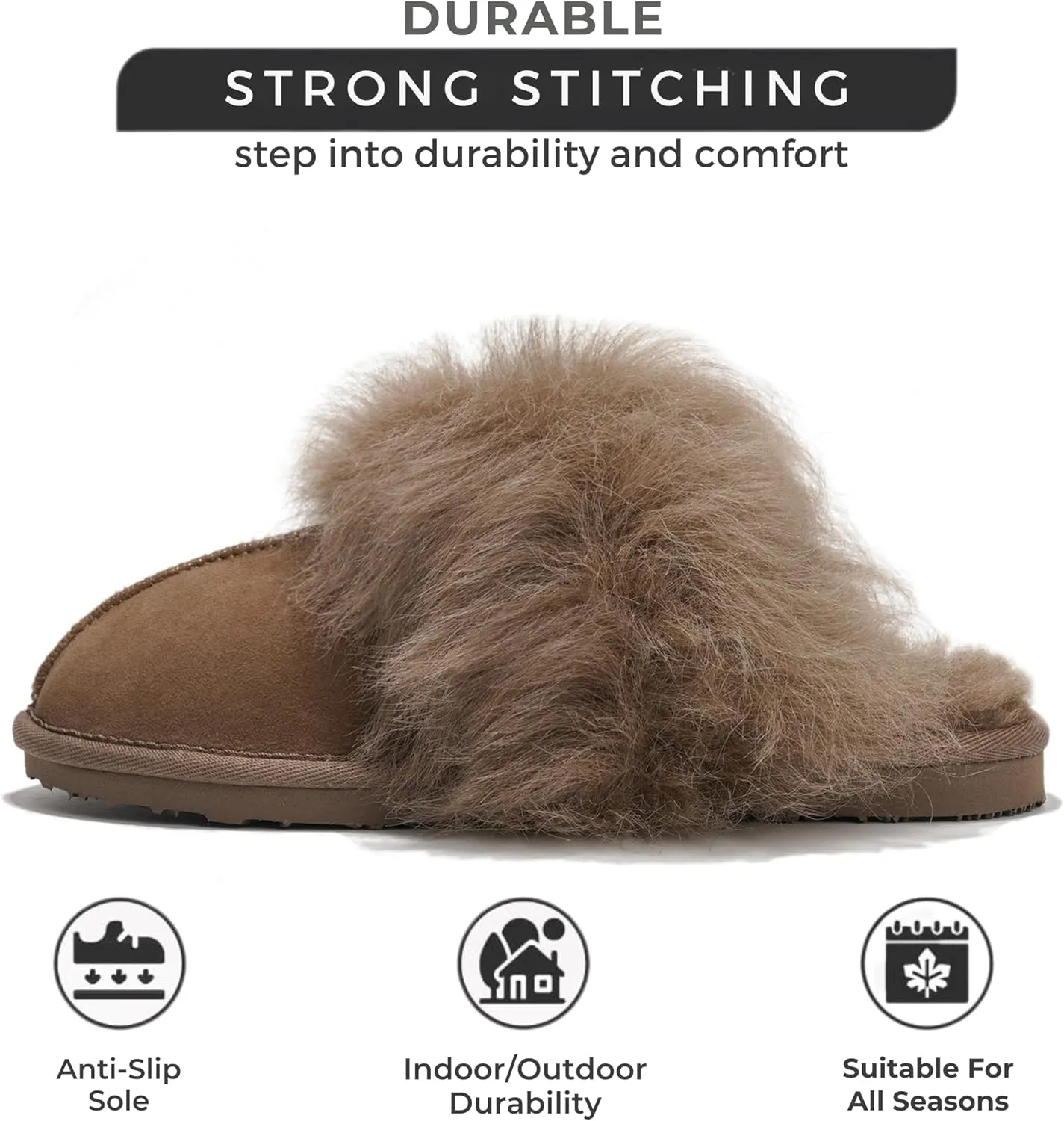 Project Cloud 100% Australian Sheepskin Scuff Slippers for Women - Genuine Shearling Memory Foam Slides for Women - Non-Slip Womens Slippers (Ryann)
