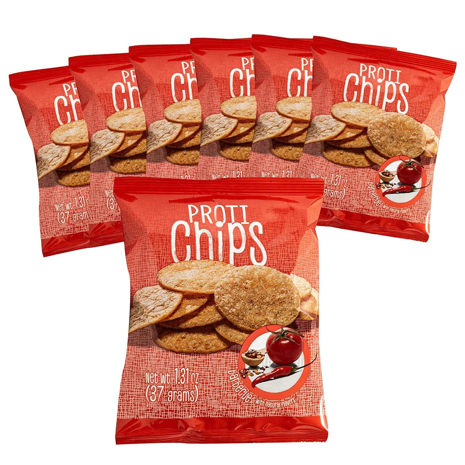 Proti Fit - Barbecue Proti Protein Chips, 15g Protein, Low Calorie, Low Fat, Low Carb, High Fiber, Gluten Free, Healthy Snack Chips, 7 Single Serving Bags (Barbecue)
