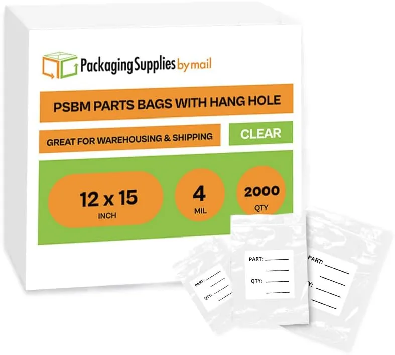PSBM Clear Reclosable Printed White Block, Hang Hole Poly Bags, 12 Inch x 15 Inch, 4 Mil Thick, 2000 Pack