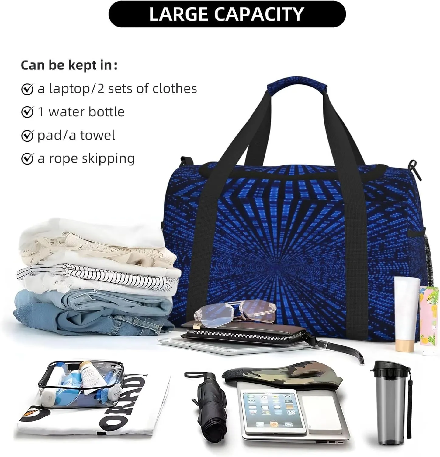 Purple Circle Illusion Travel Duffel Bag Large Foldable Waterproof Overnight Bag For Beach Swim Bags Pool Sports Gym