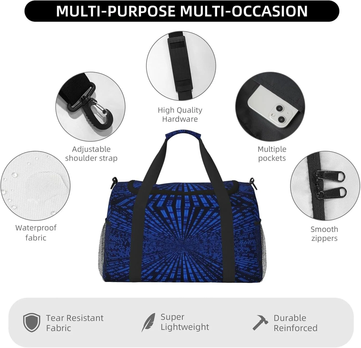 Purple Circle Illusion Travel Duffel Bag Large Foldable Waterproof Overnight Bag For Beach Swim Bags Pool Sports Gym