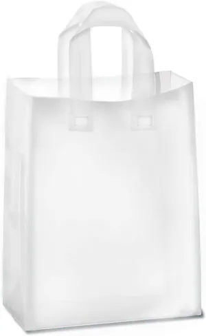 Purple Q Crafts Frosted Plastic Gift Bags 50 Pack 8" x 10" x 4" Clear Frosted Bags with Soft Loop Handles and Cardboard Insert for Gifts Retail and More