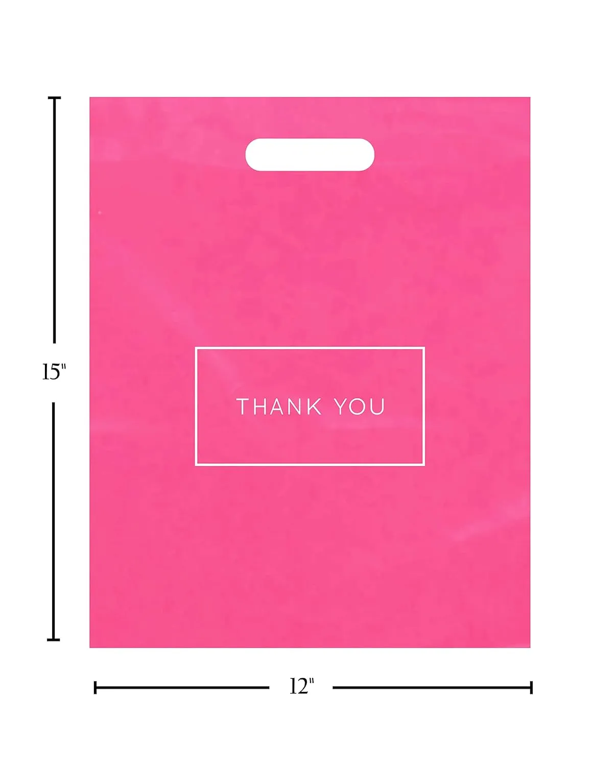 Purple Q Crafts Pink Die Cut Plastic Shopping Bags with Thank You Logo 12"x15" Boutique Bags with Handles 100 Pack for Merchandise, Gifts, Trade Shows and More