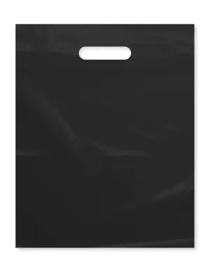 Purple Q Crafts Plastic Bag with Die Cut Handle Bag 12" x 15" Black Plastic Merchandise Bags 100 Pack for Retail, Gifts, Trade Show and More (12"x15")