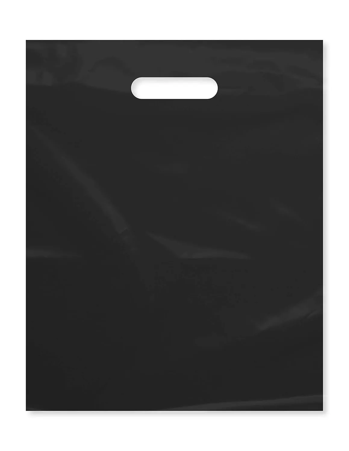 Purple Q Crafts Plastic Bag with Die Cut Handle Bag 12" x 15" Black Plastic Merchandise Bags 100 Pack for Retail, Gifts, Trade Show and More (12"x15")