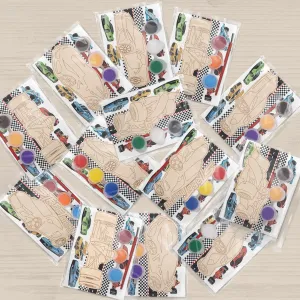 QICI Race Car Party Favors - 12 PCS Race Car Birthday Party Supplies - Large Racing Cards with Wood Painting Crafts Bulk - Thank You for Coming Gifts for Kids Boys Girls Toddler