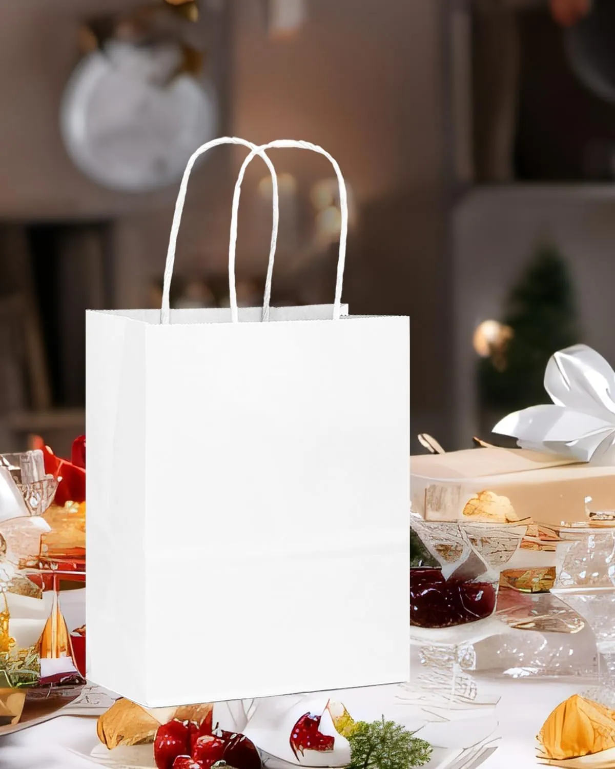 qiqee 100-Packs White Paper Gift Bags with Handles 13"×10.2"×4.7" Large Size Gift Bags Multiple Uses