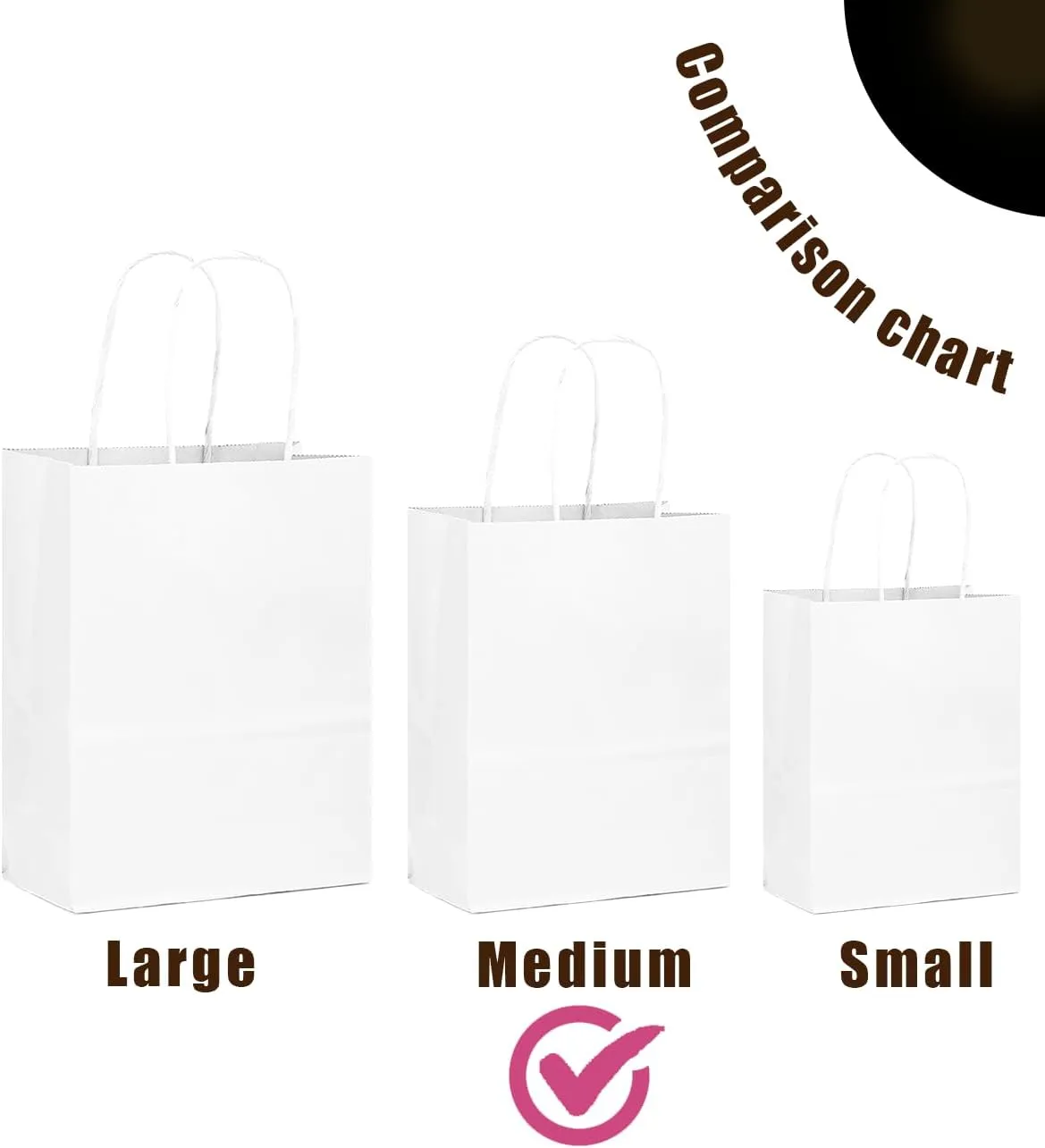 qiqee 100-Packs White Paper Gift Bags with Handles 7.6"x4.75"x10.5" Medium Size Gift Bags Multiple Uses