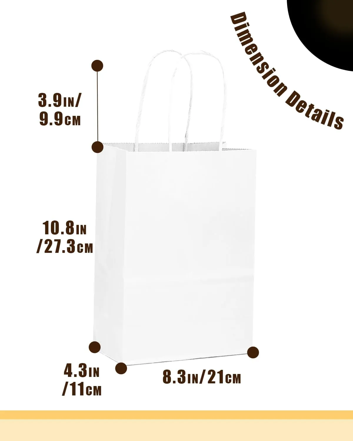 qiqee 100-Packs White Paper Gift Bags with Handles 7.6"x4.75"x10.5" Medium Size Gift Bags Multiple Uses