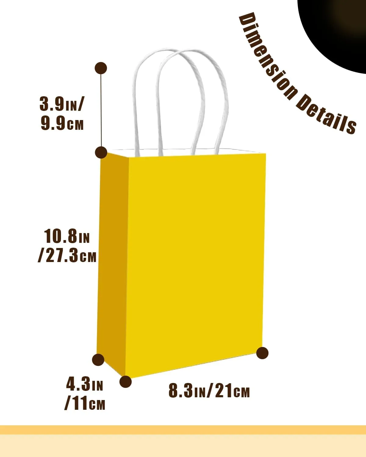 qiqee 100PCS Gift Bag with Handles Bulk Bright Yellow Paper Bags Multiple Uses (11"x5"x8"inch Medium Size)
