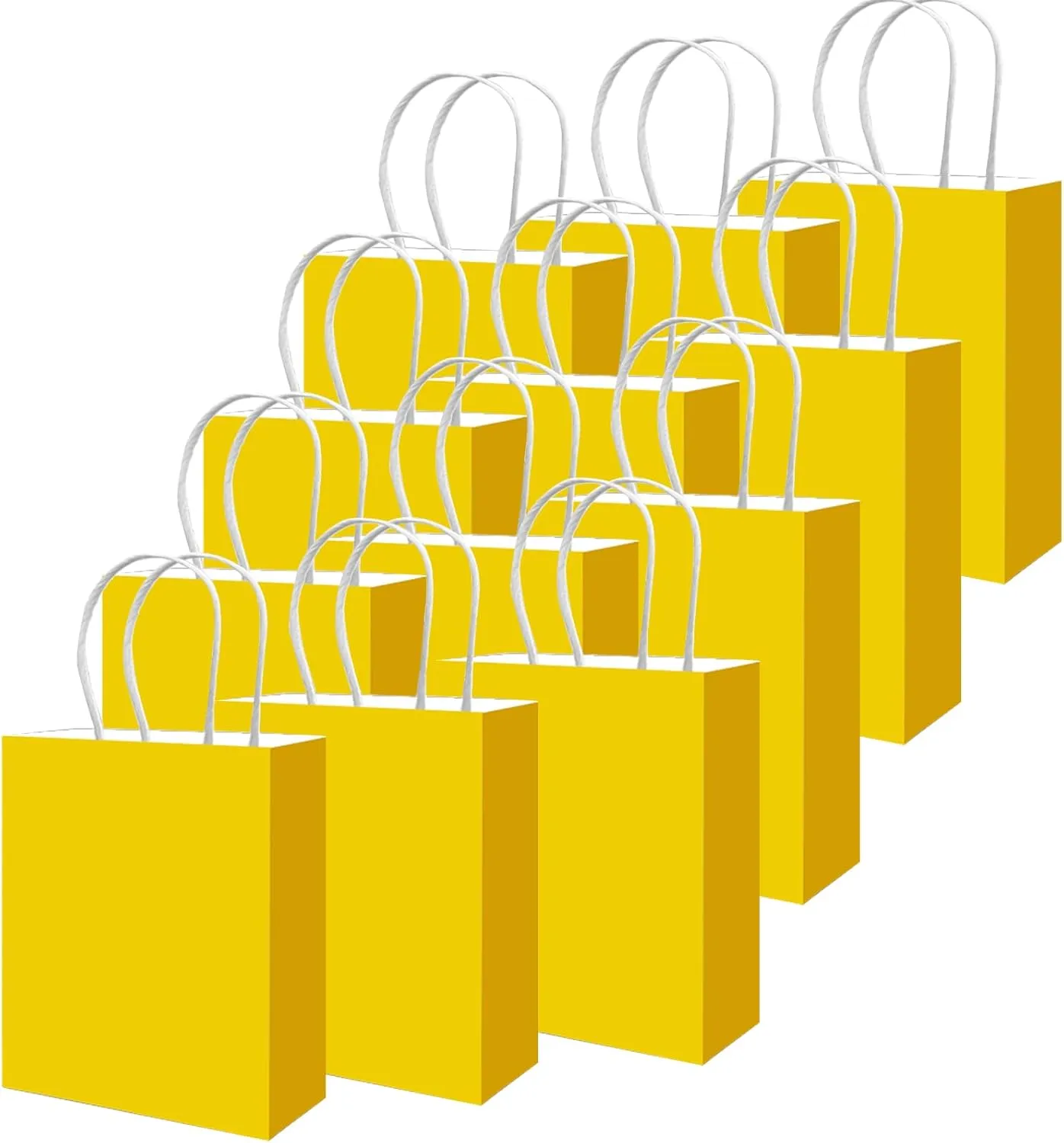 qiqee 100PCS Gift Bag with Handles Bulk Bright Yellow Paper Bags Multiple Uses (11"x5"x8"inch Medium Size)