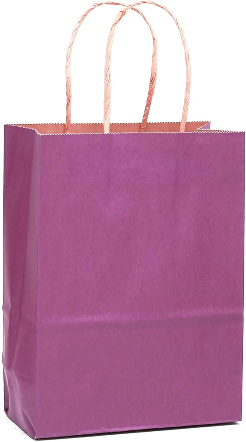 qiqee 32-Packs Deep Purple Paper Gift Bags with Handles Bulk 7.6"x4.75"x10.5" Medium Size Gift Bags Multiple Uses