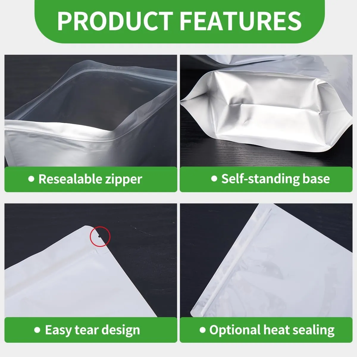 "50 pcs 1- Gallon (10"X14")   2- quart (8"X12") Mylar Bags with Oxygen Absorbers (500cc) for Food Storage – Durable Mylar Bags for Long-Term Food Preservation, Ideal for Dry Goods, Grains"
