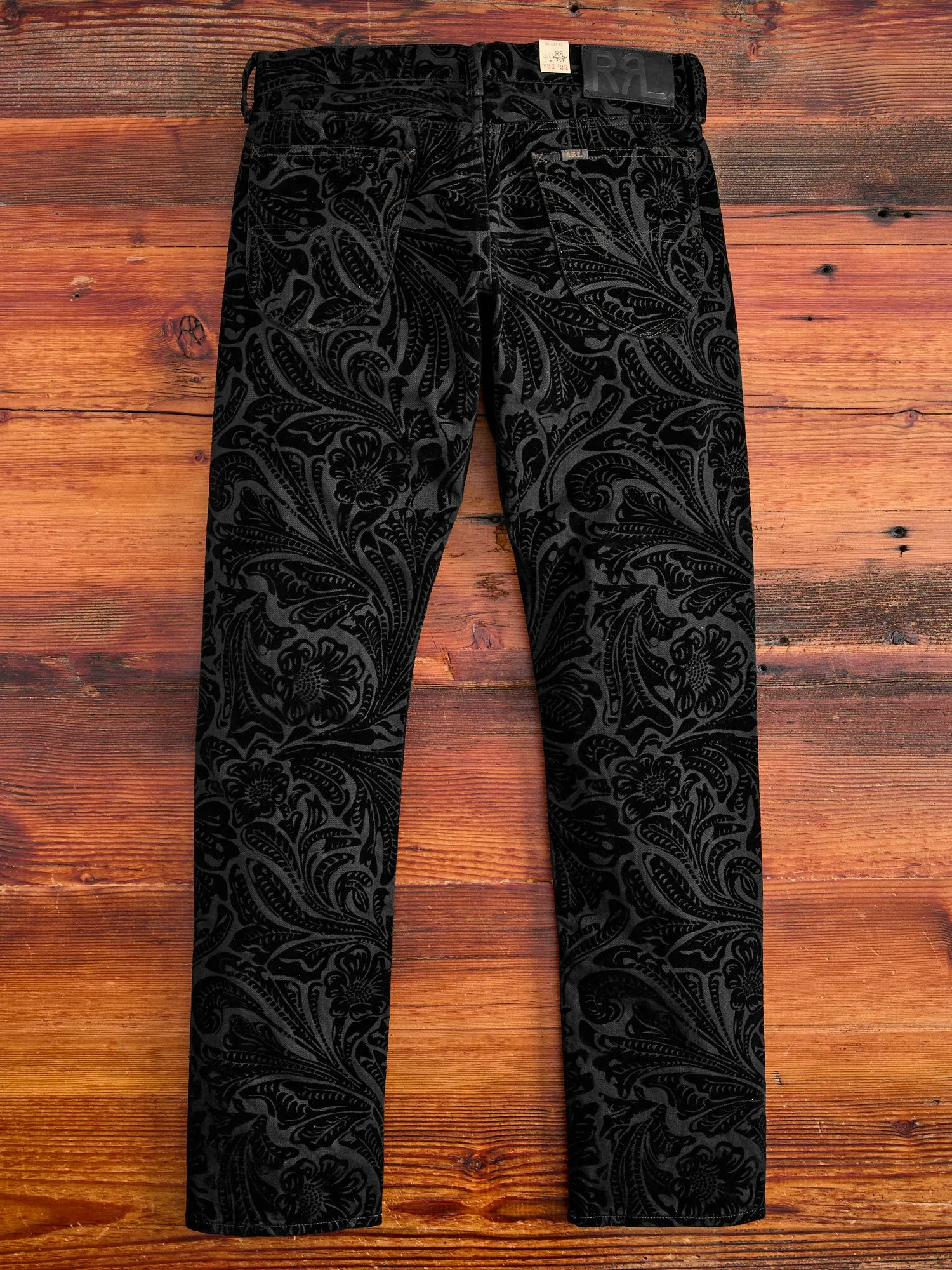 "Black Floral" 12oz Flocked Denim - High Slim Fit